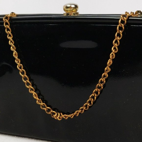 Vintage 1960s MCM Patent Leather Clutch Purse Handbag Gold Clasp Chain & Lining - Picture 2 of 6